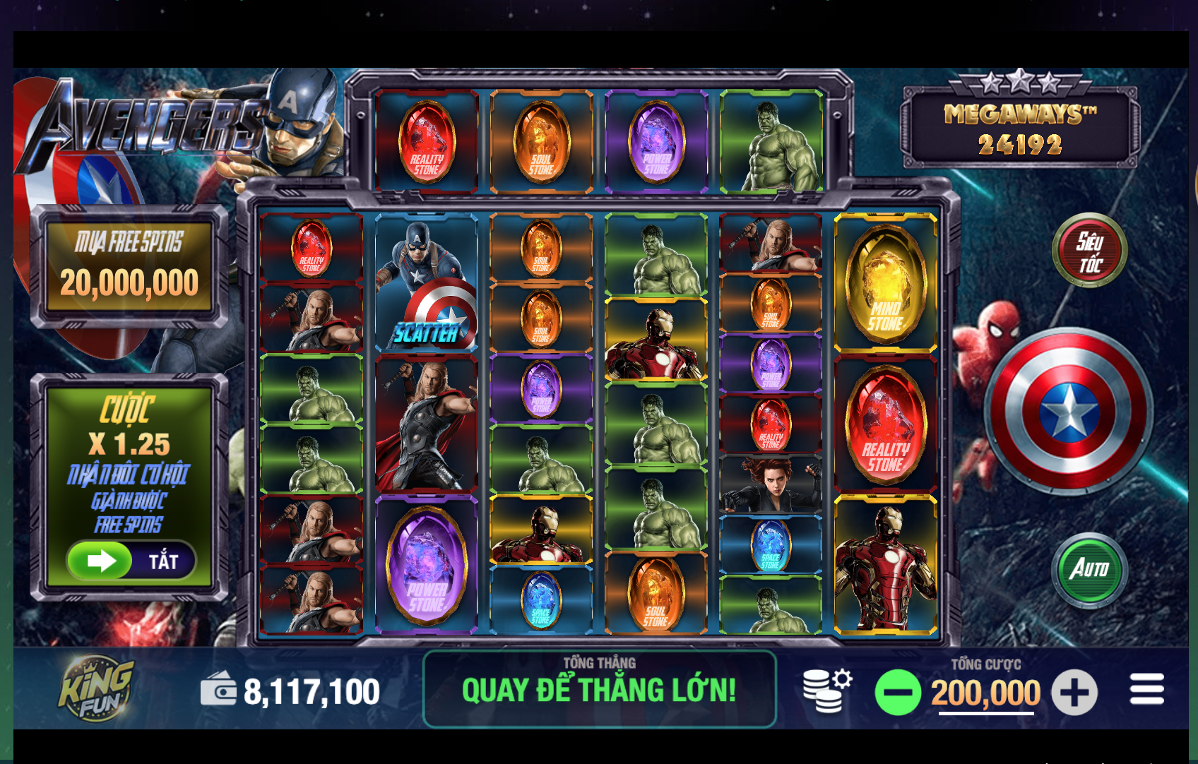 Slot game Avengers tại Kingfun với giao diện hấp dẫn